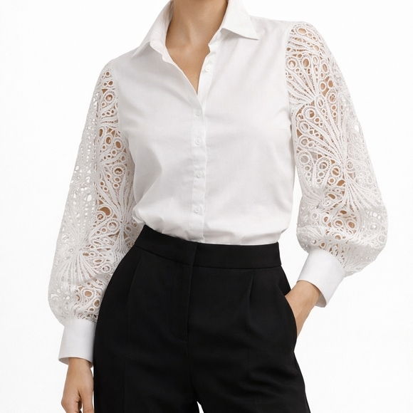 BloomChic Tops - BloomChic Blouse with Eyelet Sleeves White 26